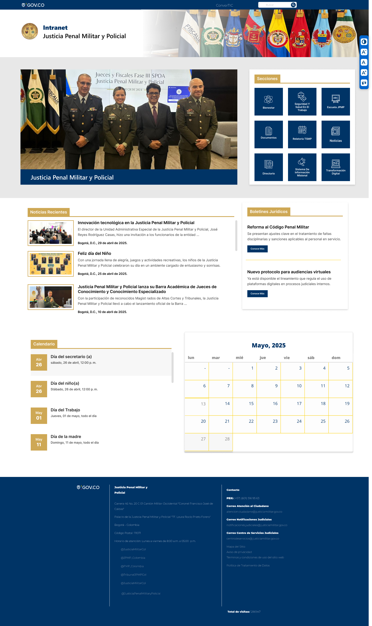 Landing de la Intranet Justicia Penal Militar